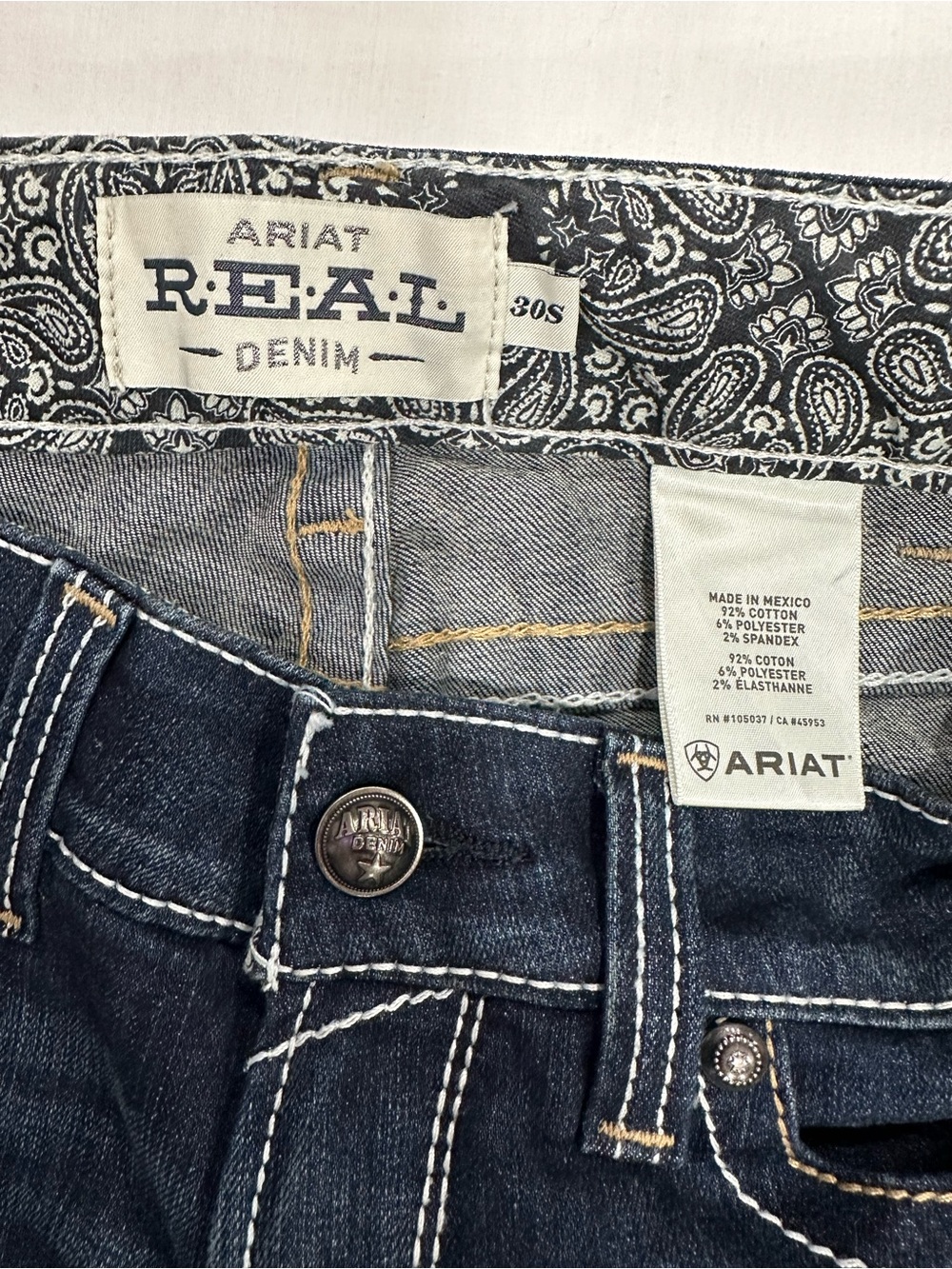 Ariat R.E.A.L. Bootcut Jeans 30S Dark Wash Western Stitching